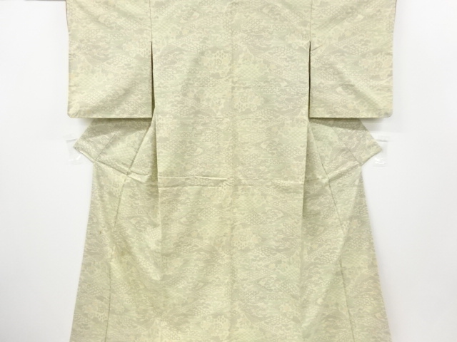 JAPANESE KIMONO / ANTIQUE KIMONO / SILK / TSUMUGI / WOVEN FLOWER 